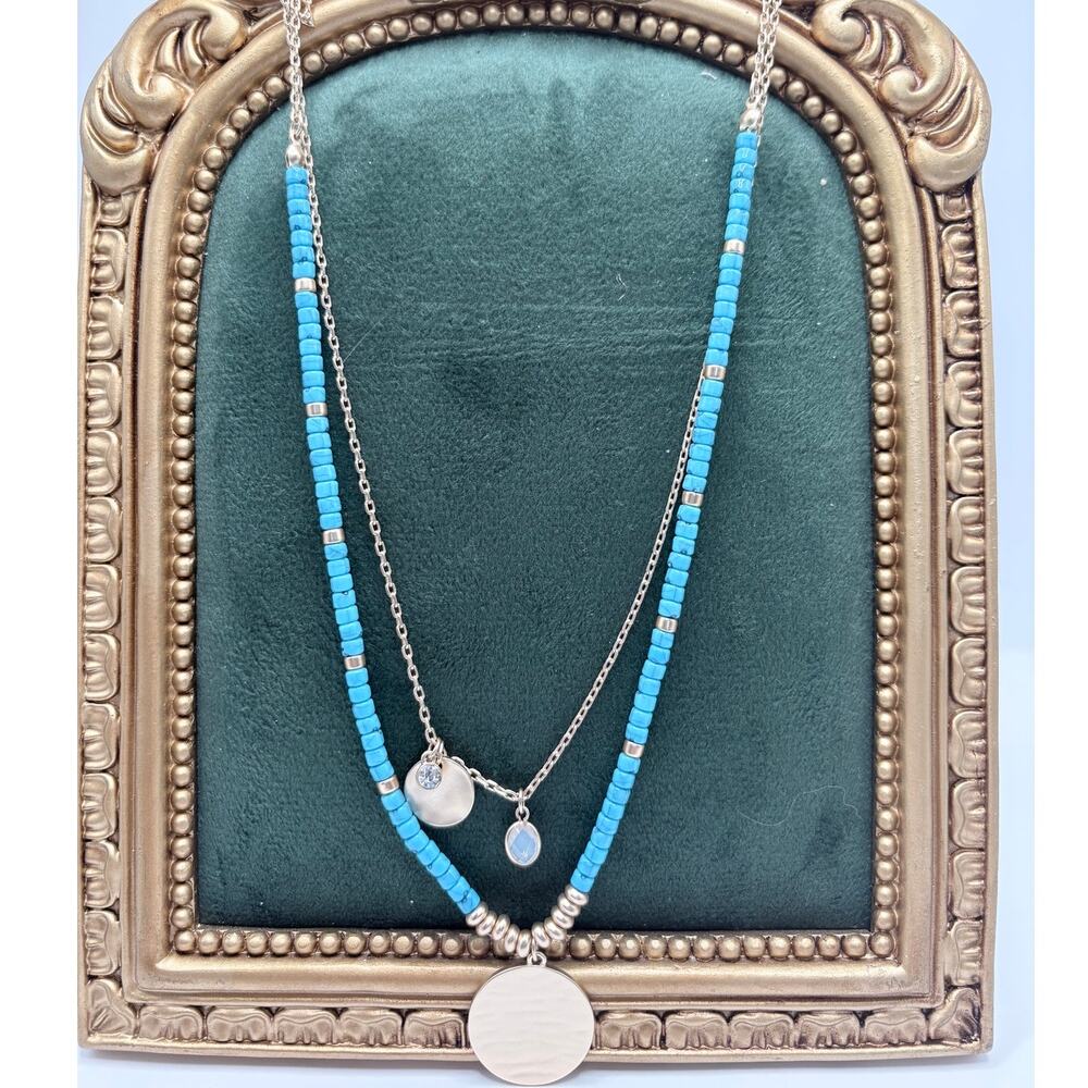 Loft Outlet Gold-Tone and Turquoise colored Two Tier Necklace
